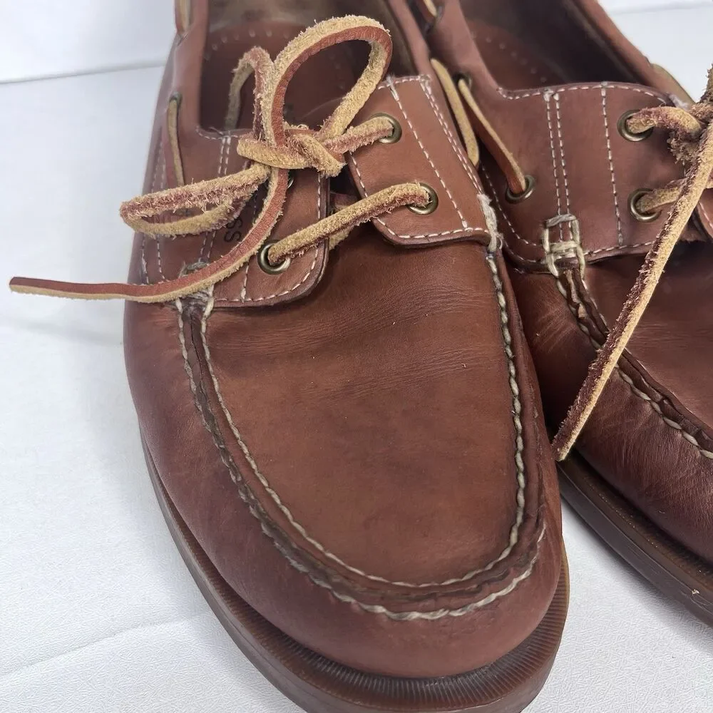 Vintage Bass Seafarer Brown Leather Boat Shoes Mens Size 8.5 M PLEASE READ